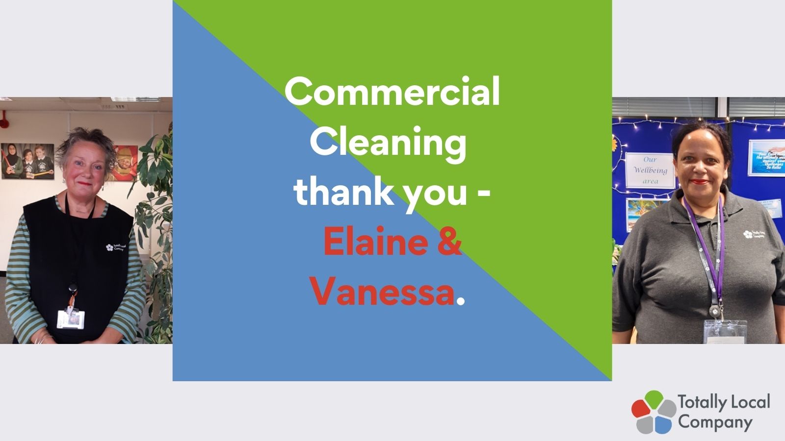 wording - commercial cleaning thank you Elaine and Vanessa. separate photos of Elaine and Vanessa.