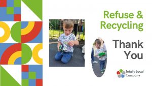 wording - refuse and recycling thank you - two images of a little boy playing with his toy truck